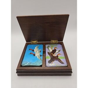 Duck Playing Cards 2 Decks in Wood Box  Vintage 1982 Albert & Price